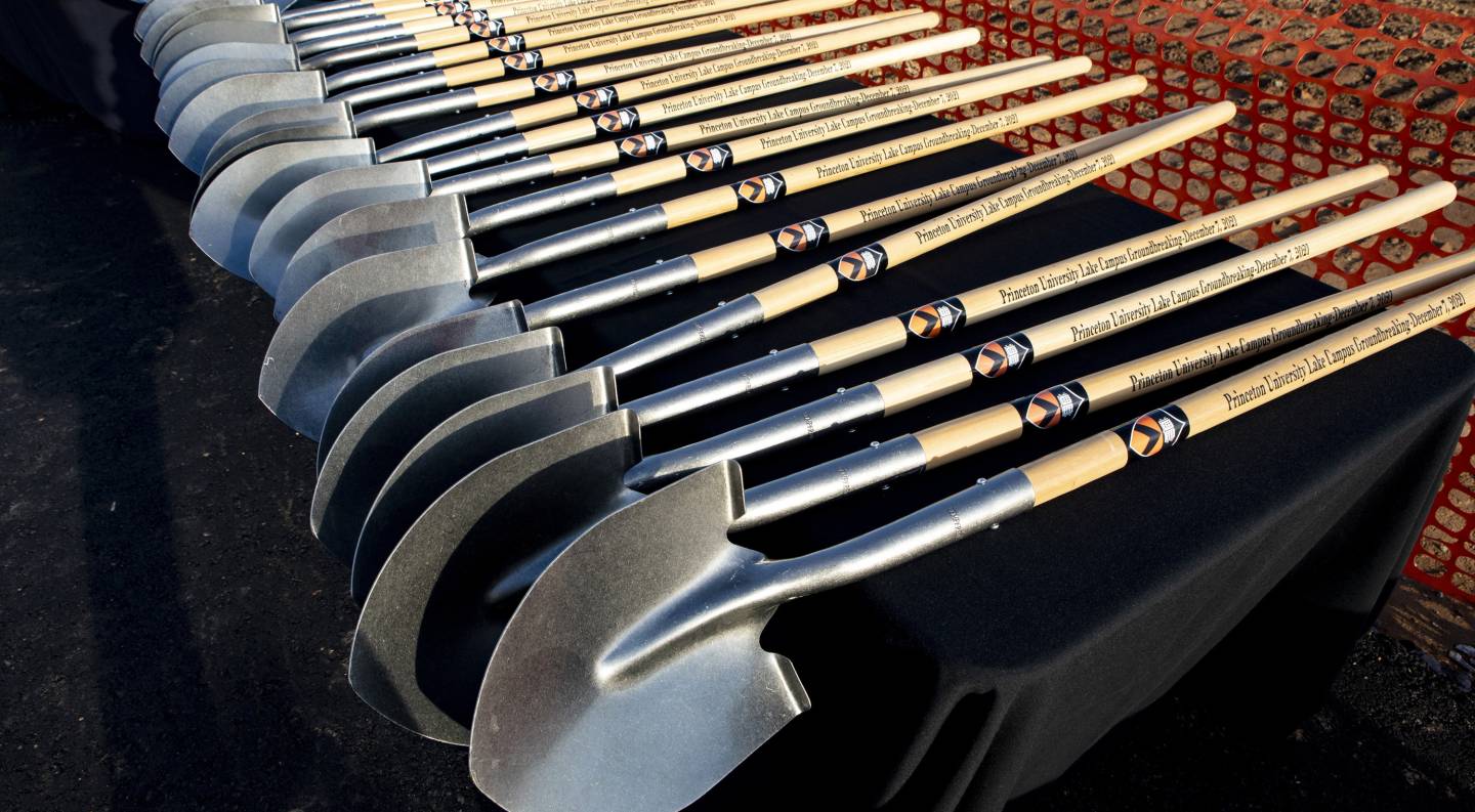 Shovels on a table, ready for the groundbreaking ceremony