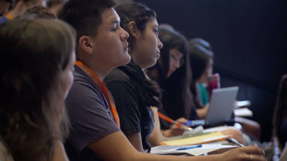 College Horizons students in classroom listening to professor