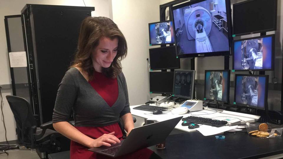 Hanna Hillman prepares for the next brain scan