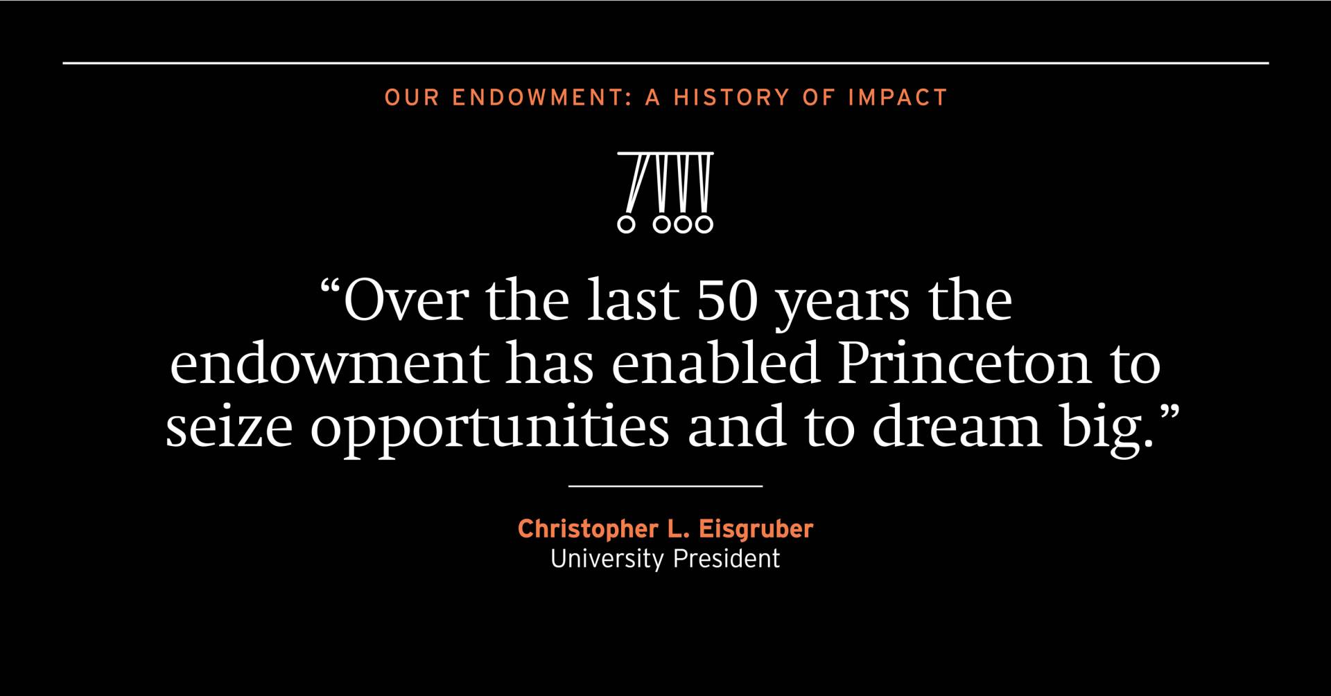 “Over the last 50 years the endowment has enabled Princeton to seize opportunities and to dream big.” Christopher L. Eisgruber University President